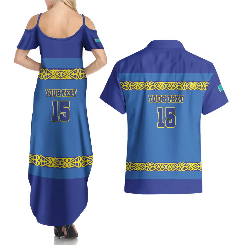 Custom Kazakhstan Hockey Couples Matching Summer Maxi Dress and Hawaiian Shirt Go Kazakh - Wonder Print Shop