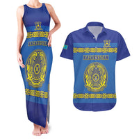 Custom Kazakhstan Hockey Couples Matching Tank Maxi Dress and Hawaiian Shirt Go Kazakh - Wonder Print Shop