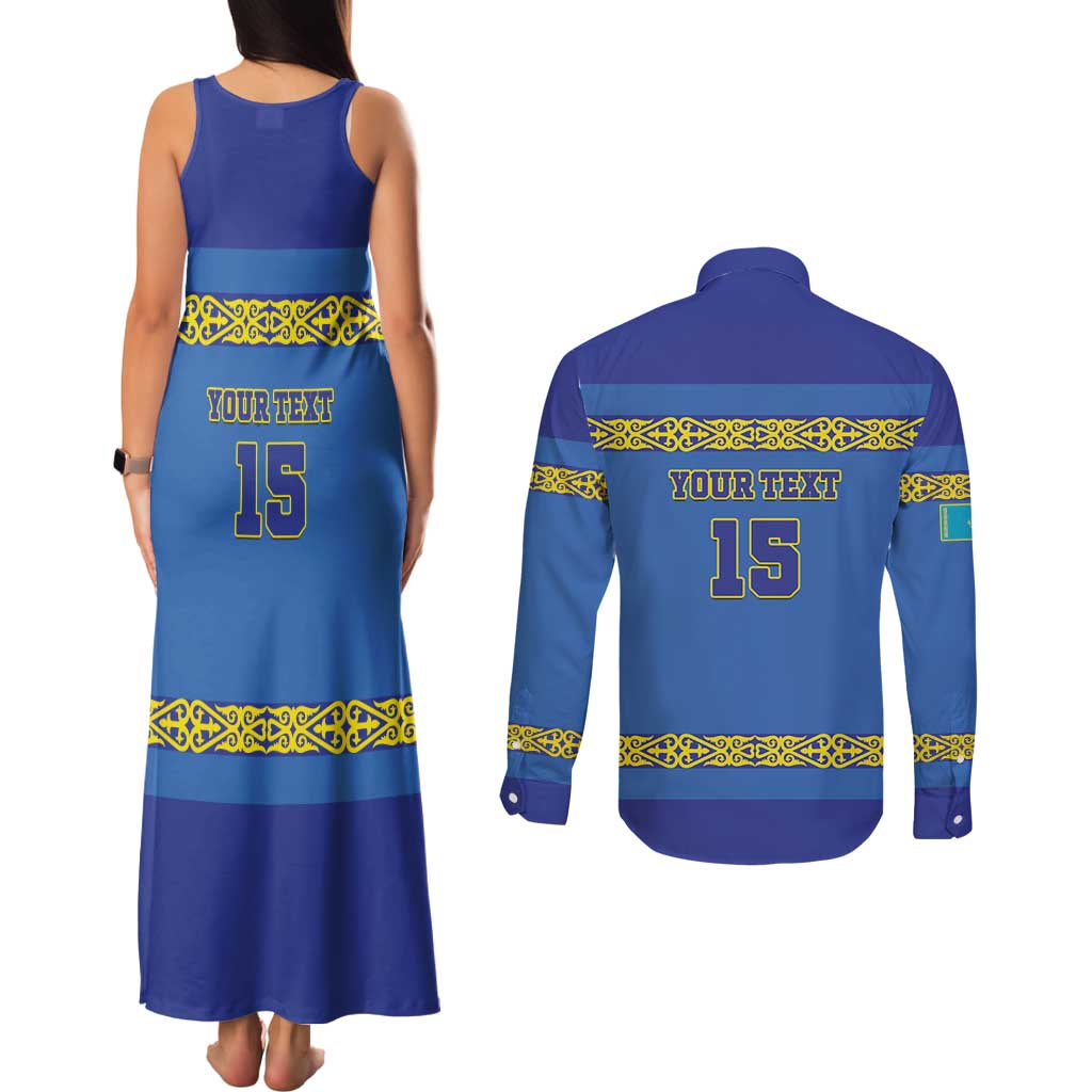 Custom Kazakhstan Hockey Couples Matching Tank Maxi Dress and Long Sleeve Button Shirt Go Kazakh - Wonder Print Shop