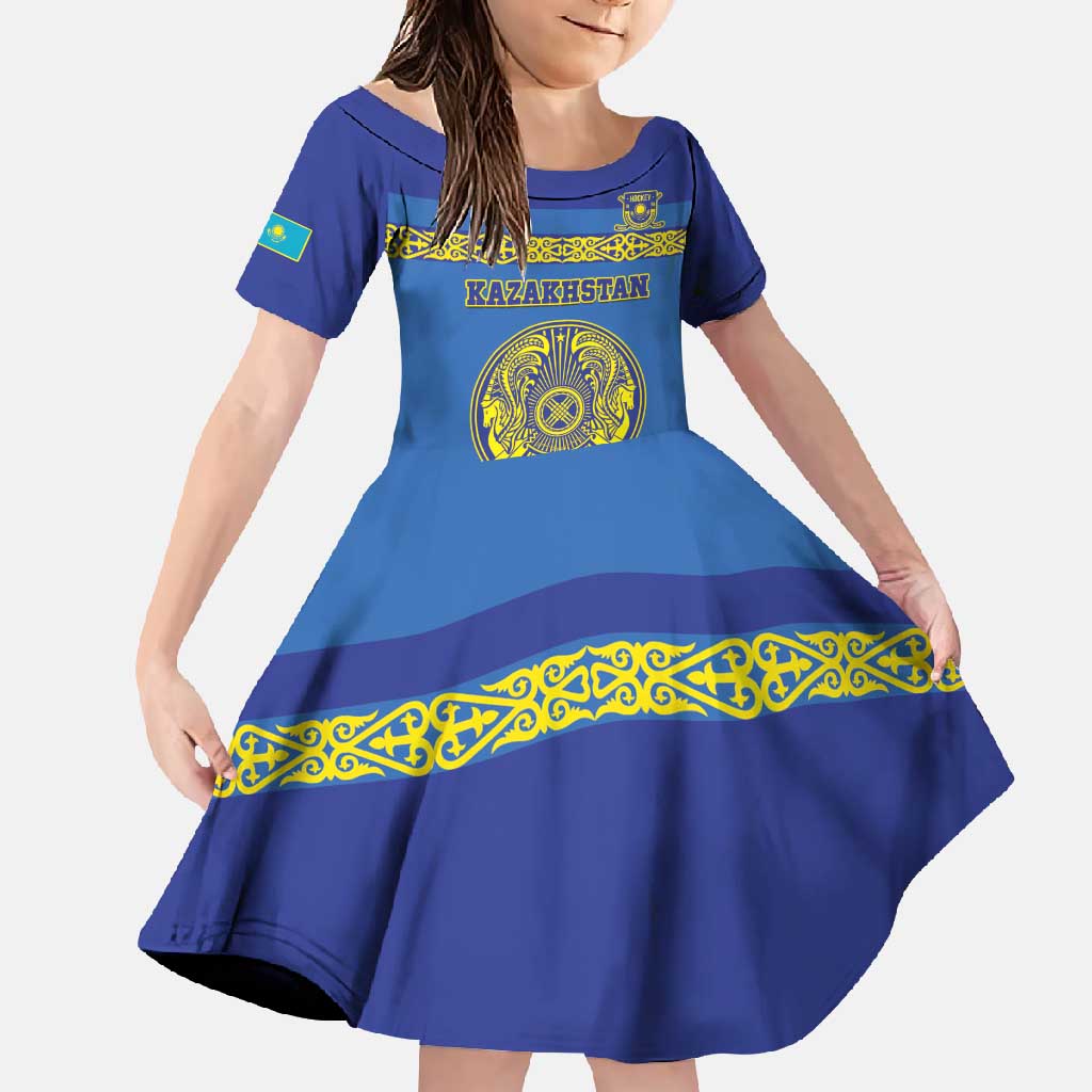 Custom Kazakhstan Hockey Family Matching Long Sleeve Bodycon Dress and Hawaiian Shirt Go Kazakh - Wonder Print Shop