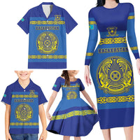Custom Kazakhstan Hockey Family Matching Long Sleeve Bodycon Dress and Hawaiian Shirt Go Kazakh - Wonder Print Shop