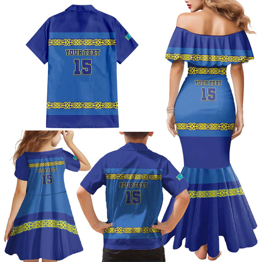 Custom Kazakhstan Hockey Family Matching Mermaid Dress and Hawaiian Shirt Go Kazakh - Wonder Print Shop
