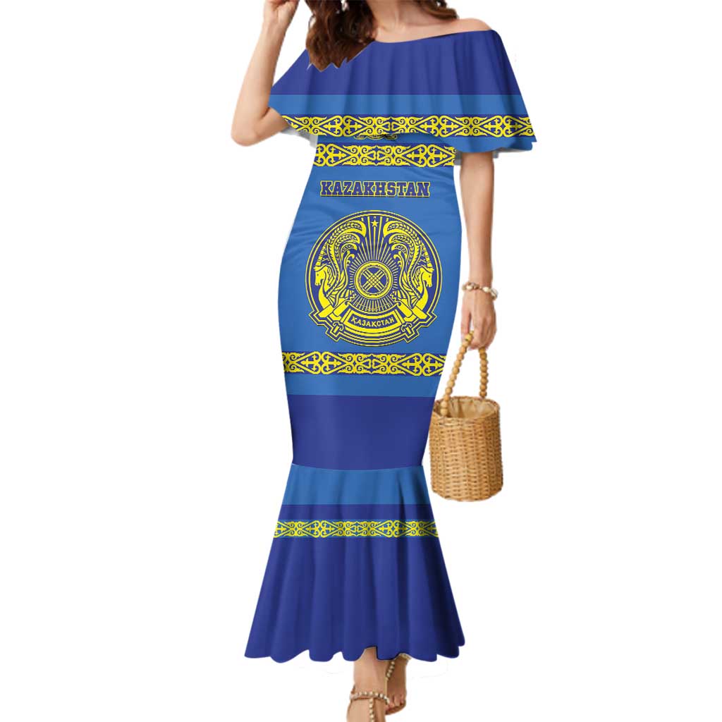 Custom Kazakhstan Hockey Family Matching Mermaid Dress and Hawaiian Shirt Go Kazakh - Wonder Print Shop