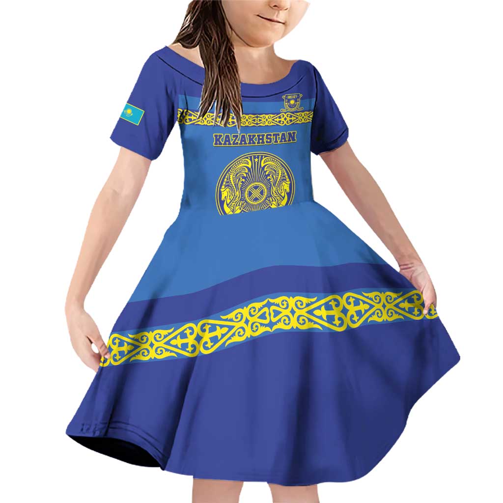 Custom Kazakhstan Hockey Family Matching Off Shoulder Short Dress and Hawaiian Shirt Go Kazakh - Wonder Print Shop