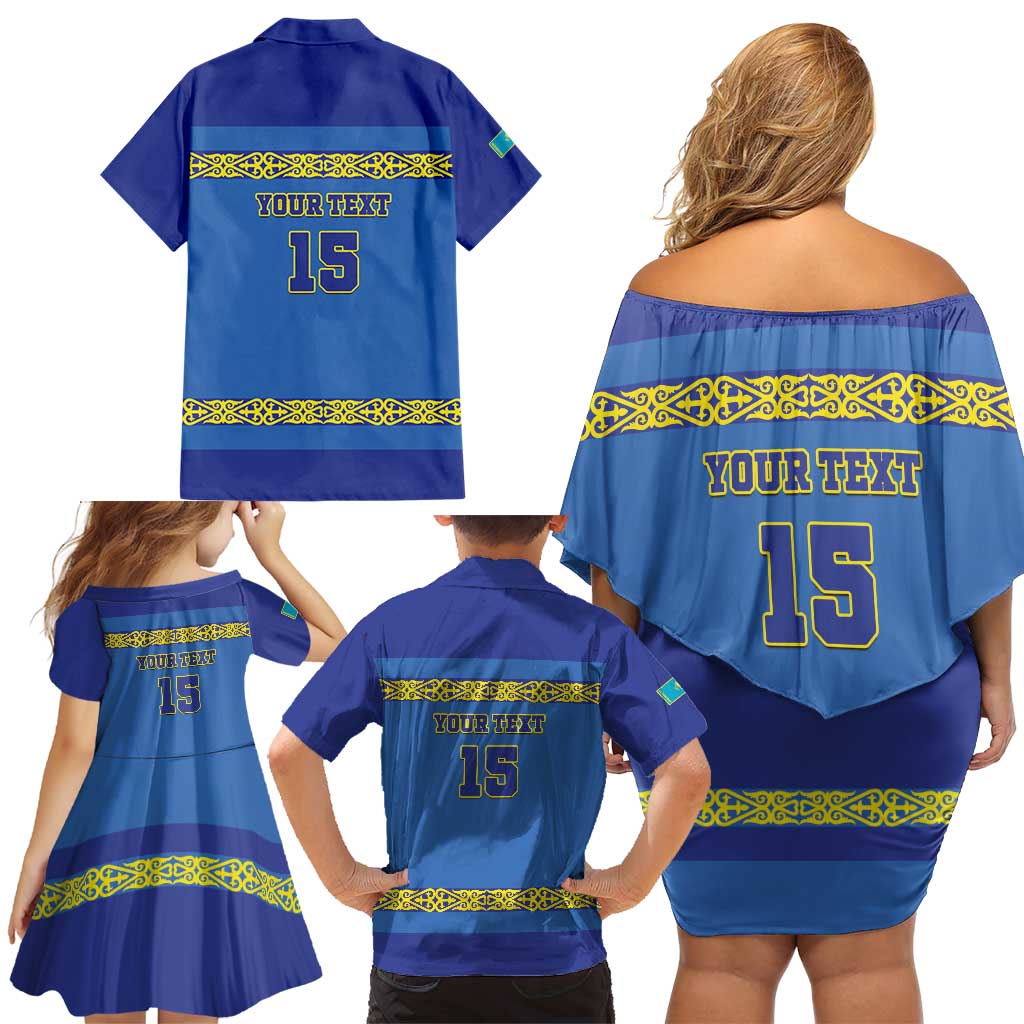 Custom Kazakhstan Hockey Family Matching Off Shoulder Short Dress and Hawaiian Shirt Go Kazakh - Wonder Print Shop