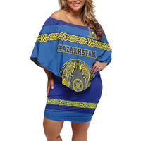 Custom Kazakhstan Hockey Family Matching Off Shoulder Short Dress and Hawaiian Shirt Go Kazakh - Wonder Print Shop