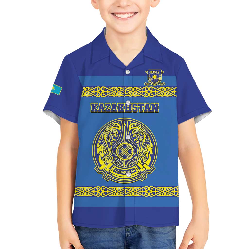 Custom Kazakhstan Hockey Family Matching Off Shoulder Short Dress and Hawaiian Shirt Go Kazakh - Wonder Print Shop