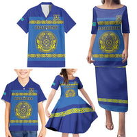Custom Kazakhstan Hockey Family Matching Puletasi and Hawaiian Shirt Go Kazakh - Wonder Print Shop