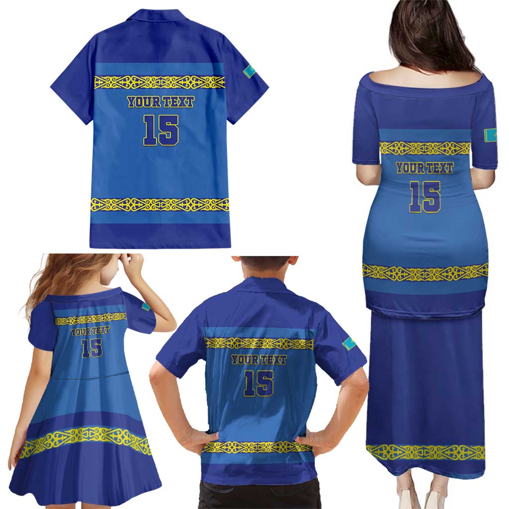 Custom Kazakhstan Hockey Family Matching Puletasi and Hawaiian Shirt Go Kazakh - Wonder Print Shop