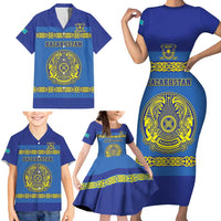 Custom Kazakhstan Hockey Family Matching Short Sleeve Bodycon Dress and Hawaiian Shirt Go Kazakh - Wonder Print Shop