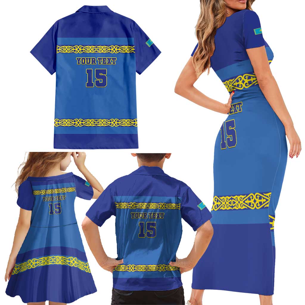 Custom Kazakhstan Hockey Family Matching Short Sleeve Bodycon Dress and Hawaiian Shirt Go Kazakh - Wonder Print Shop