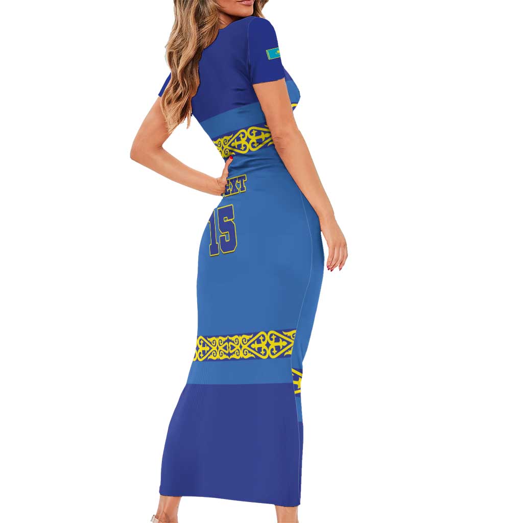 Custom Kazakhstan Hockey Family Matching Short Sleeve Bodycon Dress and Hawaiian Shirt Go Kazakh - Wonder Print Shop