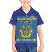 Custom Kazakhstan Hockey Family Matching Short Sleeve Bodycon Dress and Hawaiian Shirt Go Kazakh - Wonder Print Shop