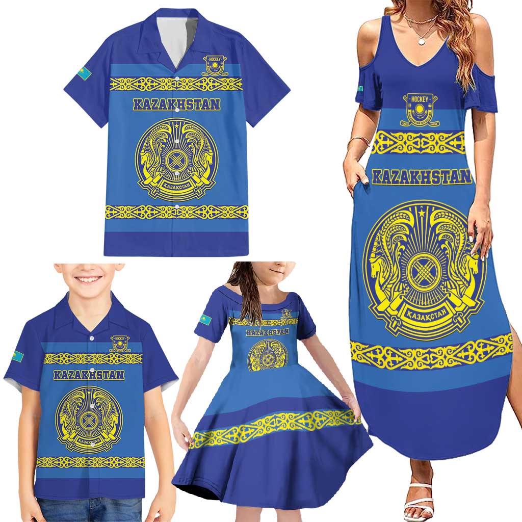 Custom Kazakhstan Hockey Family Matching Summer Maxi Dress and Hawaiian Shirt Go Kazakh - Wonder Print Shop