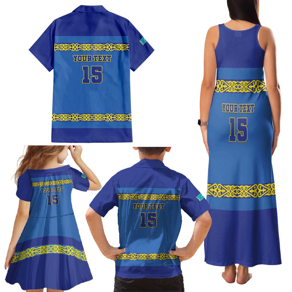 Custom Kazakhstan Hockey Family Matching Tank Maxi Dress and Hawaiian Shirt Go Kazakh - Wonder Print Shop