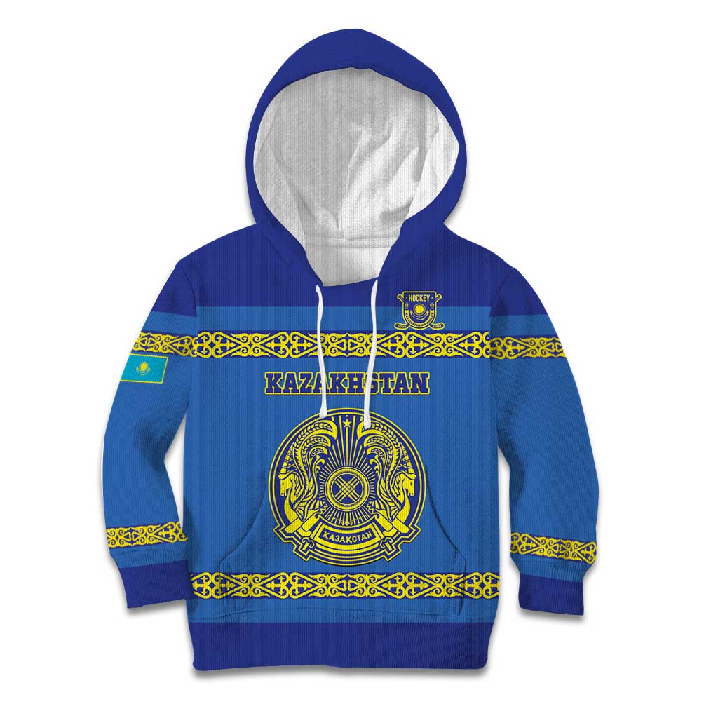 Custom Kazakhstan Hockey Kid Hoodie Go Kazakh - Wonder Print Shop