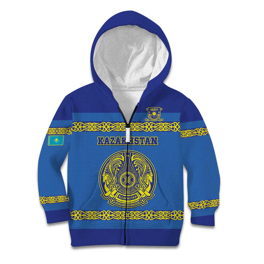 Custom Kazakhstan Hockey Kid Hoodie Go Kazakh - Wonder Print Shop