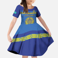 Custom Kazakhstan Hockey Kid Short Sleeve Dress Go Kazakh - Wonder Print Shop