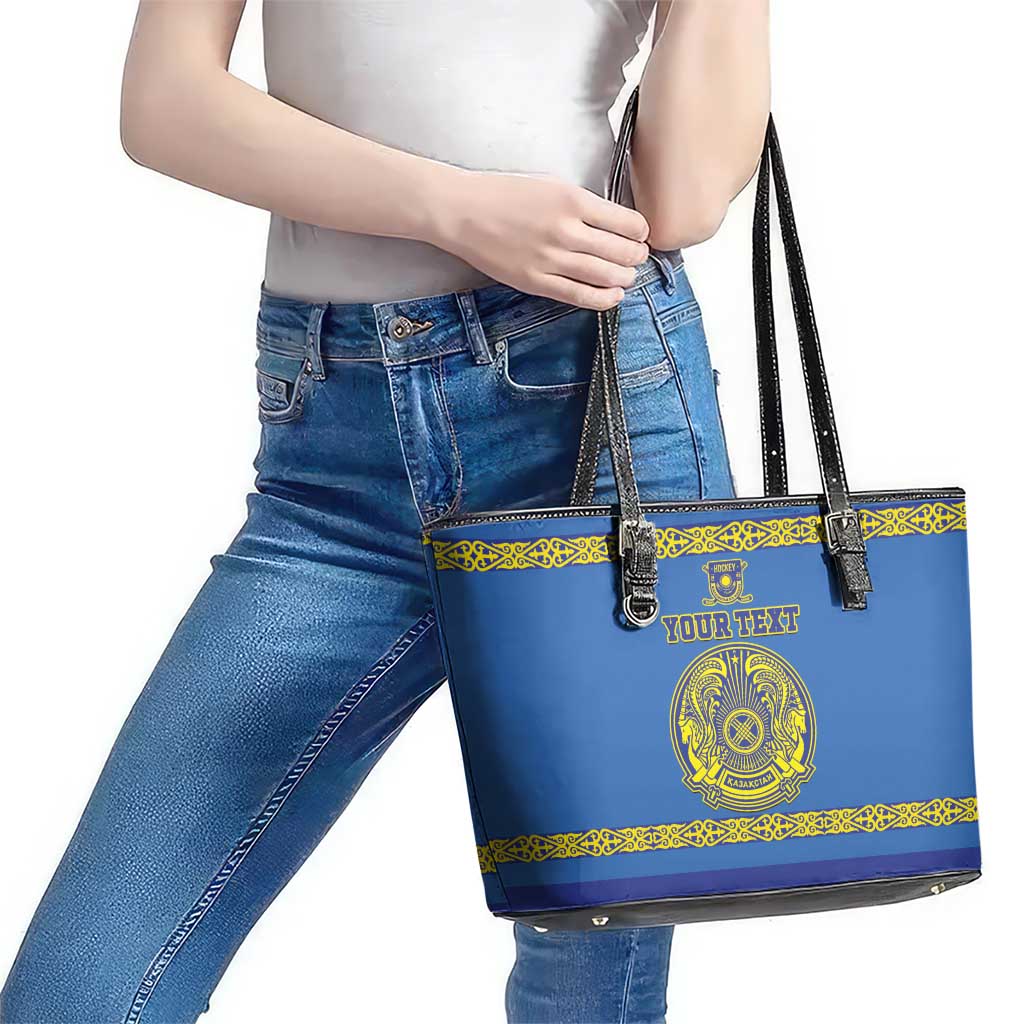 Custom Kazakhstan Hockey Leather Tote Bag Go Kazakh - Wonder Print Shop