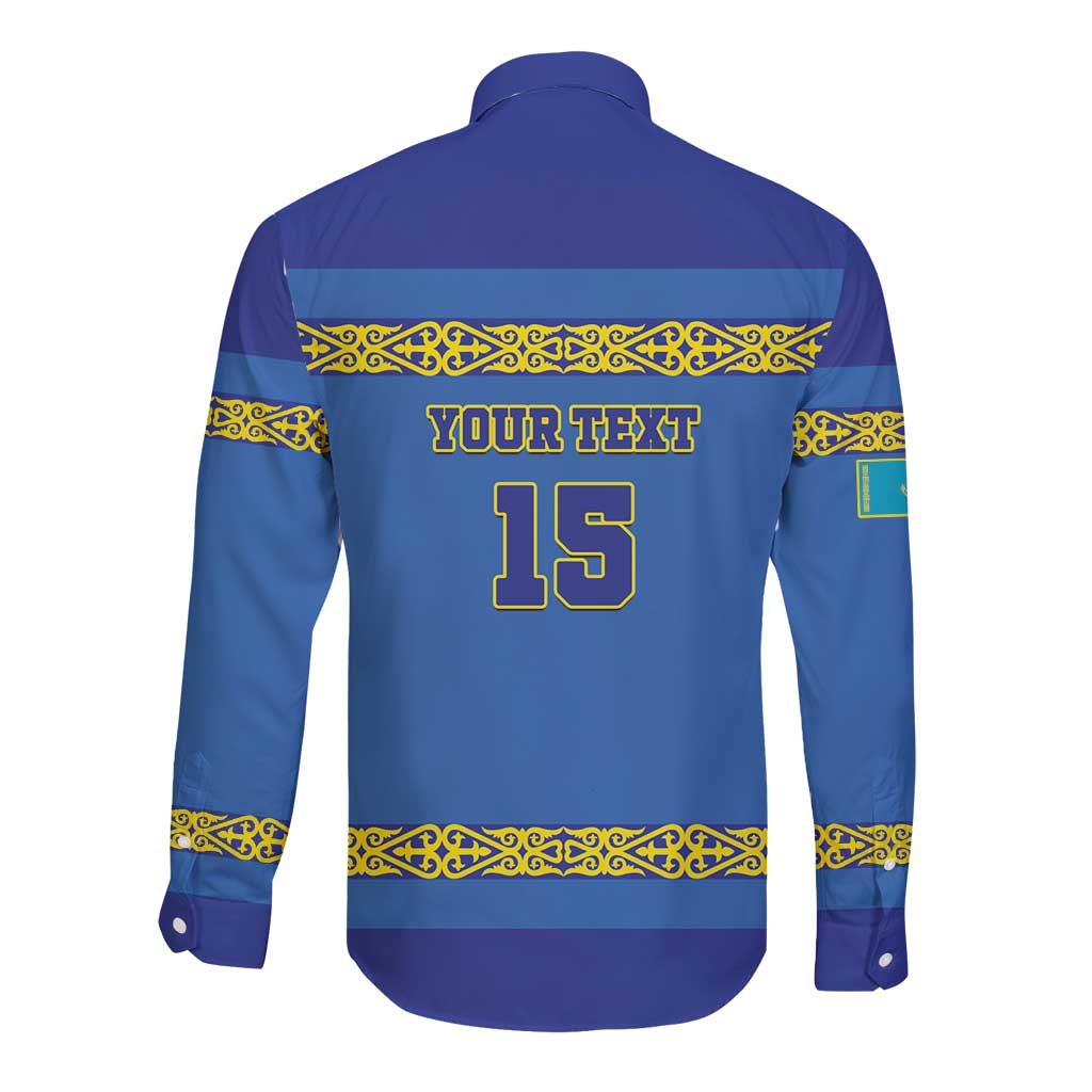Custom Kazakhstan Hockey Long Sleeve Button Shirt Go Kazakh - Wonder Print Shop
