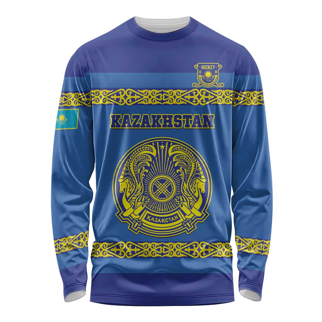 Custom Kazakhstan Hockey Long Sleeve Shirt Go Kazakh - Wonder Print Shop