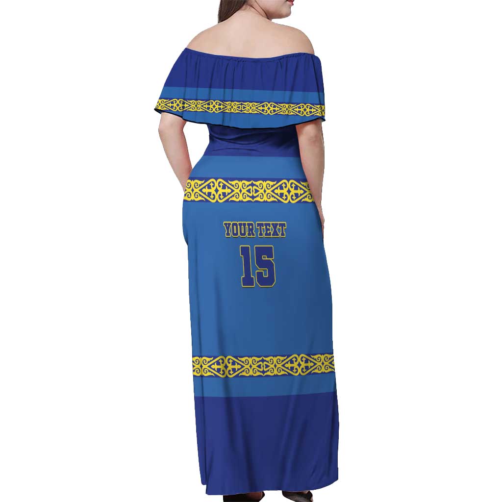 Custom Kazakhstan Hockey Off Shoulder Maxi Dress Go Kazakh - Wonder Print Shop