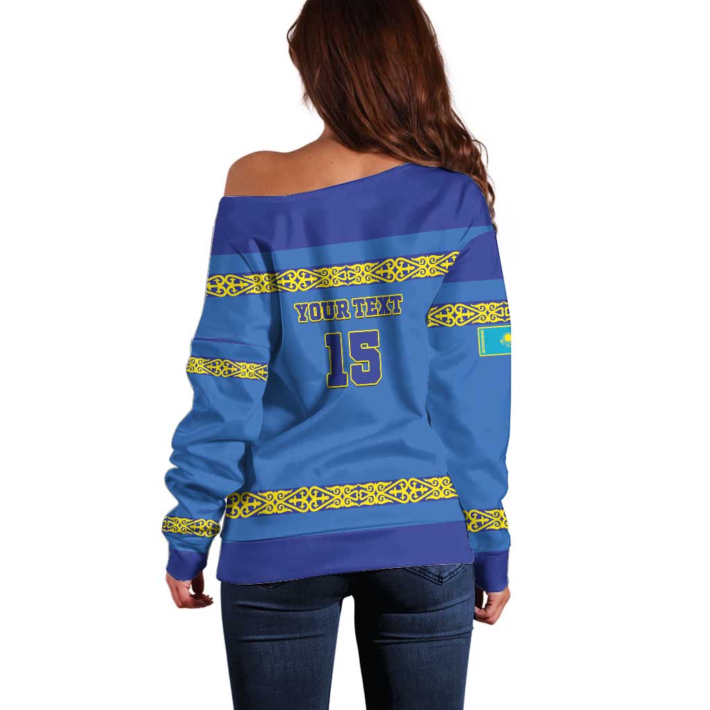 Custom Kazakhstan Hockey Off Shoulder Sweater Go Kazakh - Wonder Print Shop