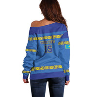 Custom Kazakhstan Hockey Off Shoulder Sweater Go Kazakh - Wonder Print Shop