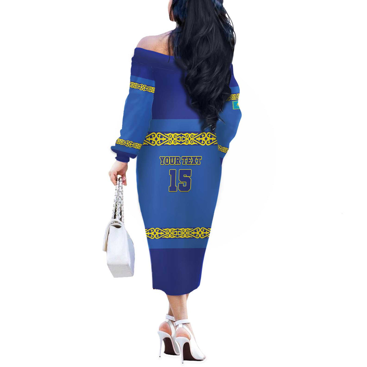 Custom Kazakhstan Hockey Off The Shoulder Long Sleeve Dress Go Kazakh - Wonder Print Shop