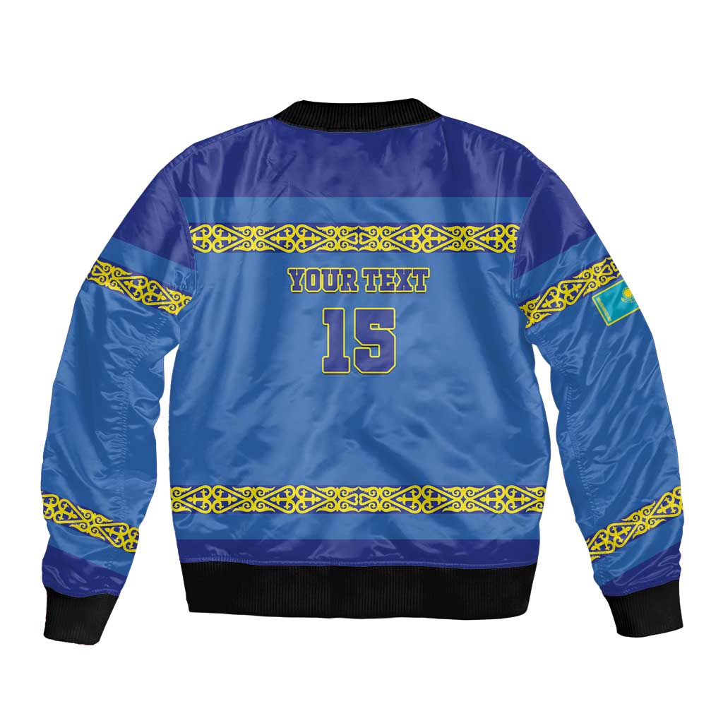 Custom Kazakhstan Hockey Sleeve Zip Bomber Jacket Go Kazakh - Wonder Print Shop