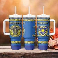 Custom Kazakhstan Hockey Tumbler With Handle Go Kazakh - Wonder Print Shop