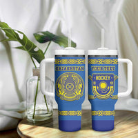 Custom Kazakhstan Hockey Tumbler With Handle Go Kazakh - Wonder Print Shop