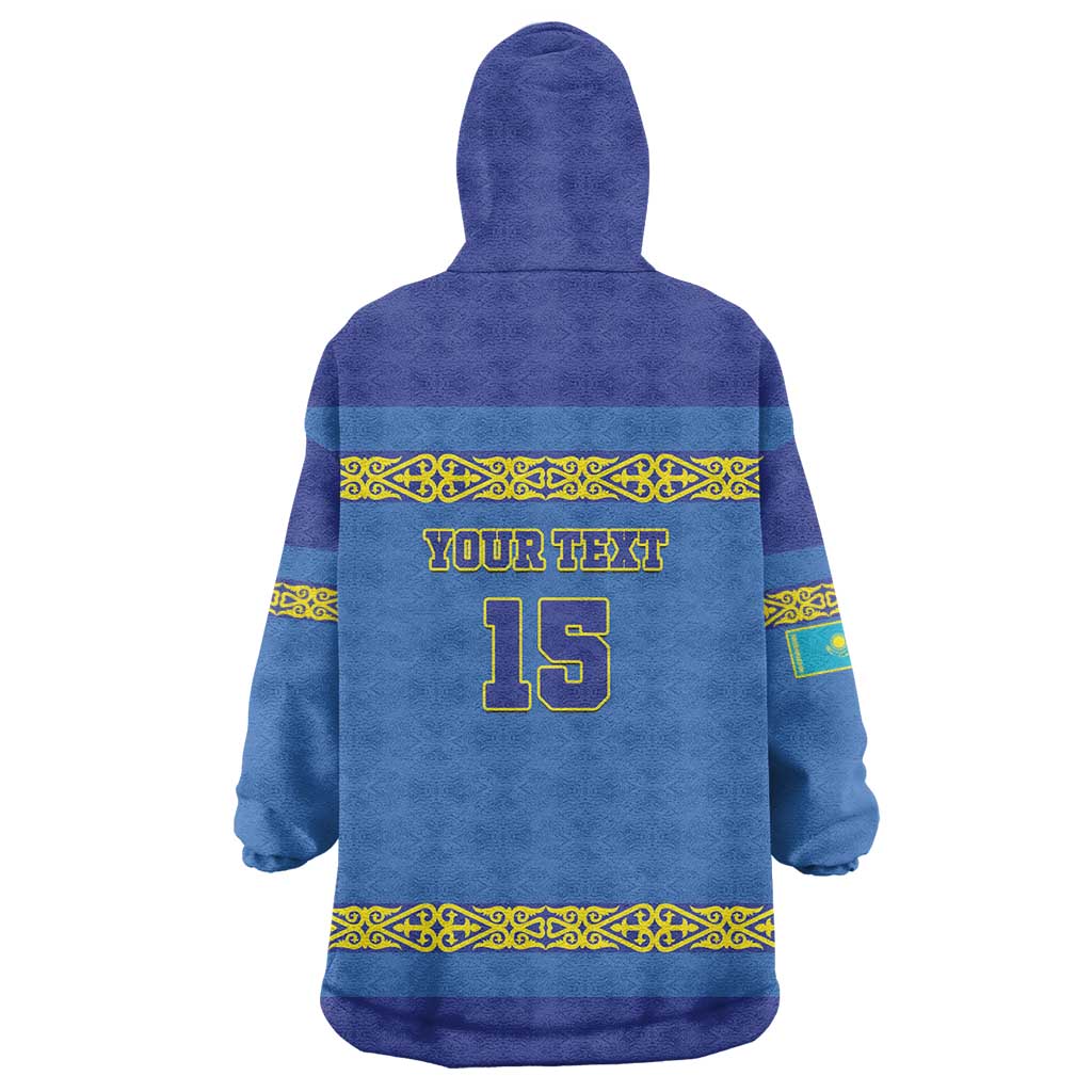 Custom Kazakhstan Hockey Wearable Blanket Hoodie Go Kazakh - Wonder Print Shop