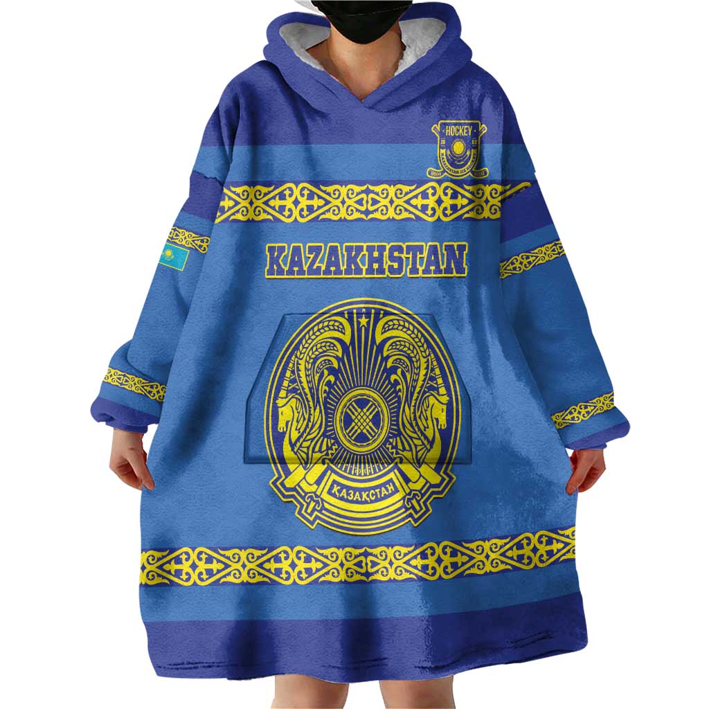 Custom Kazakhstan Hockey Wearable Blanket Hoodie Go Kazakh - Wonder Print Shop