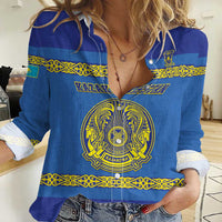 Custom Kazakhstan Hockey Women Casual Shirt Go Kazakh - Wonder Print Shop