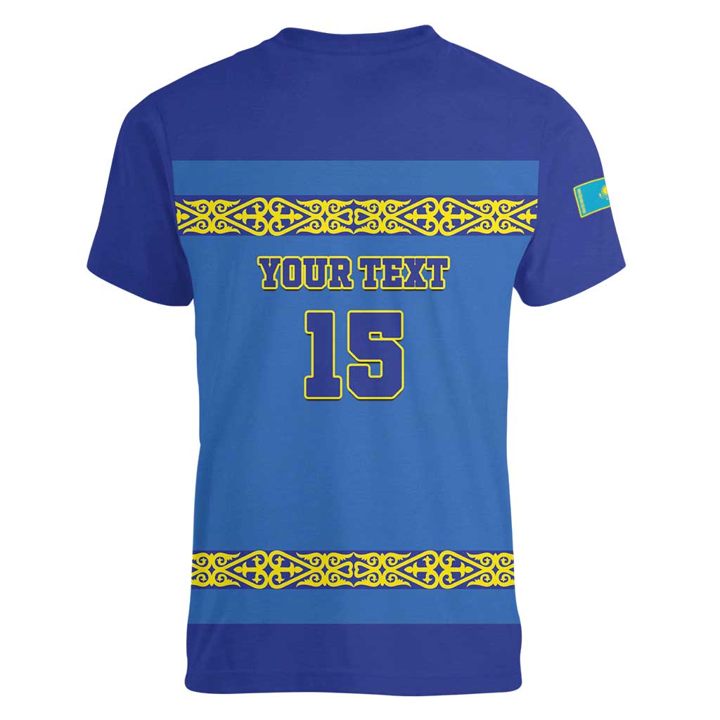 Custom Kazakhstan Hockey Women V-Neck T-Shirt Go Kazakh - Wonder Print Shop