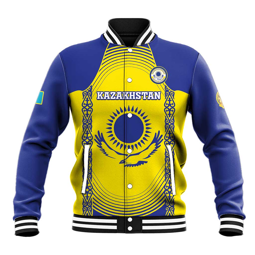 Custom Kazakhstan Football Baseball Jacket Go The Hawks - Wonder Print Shop