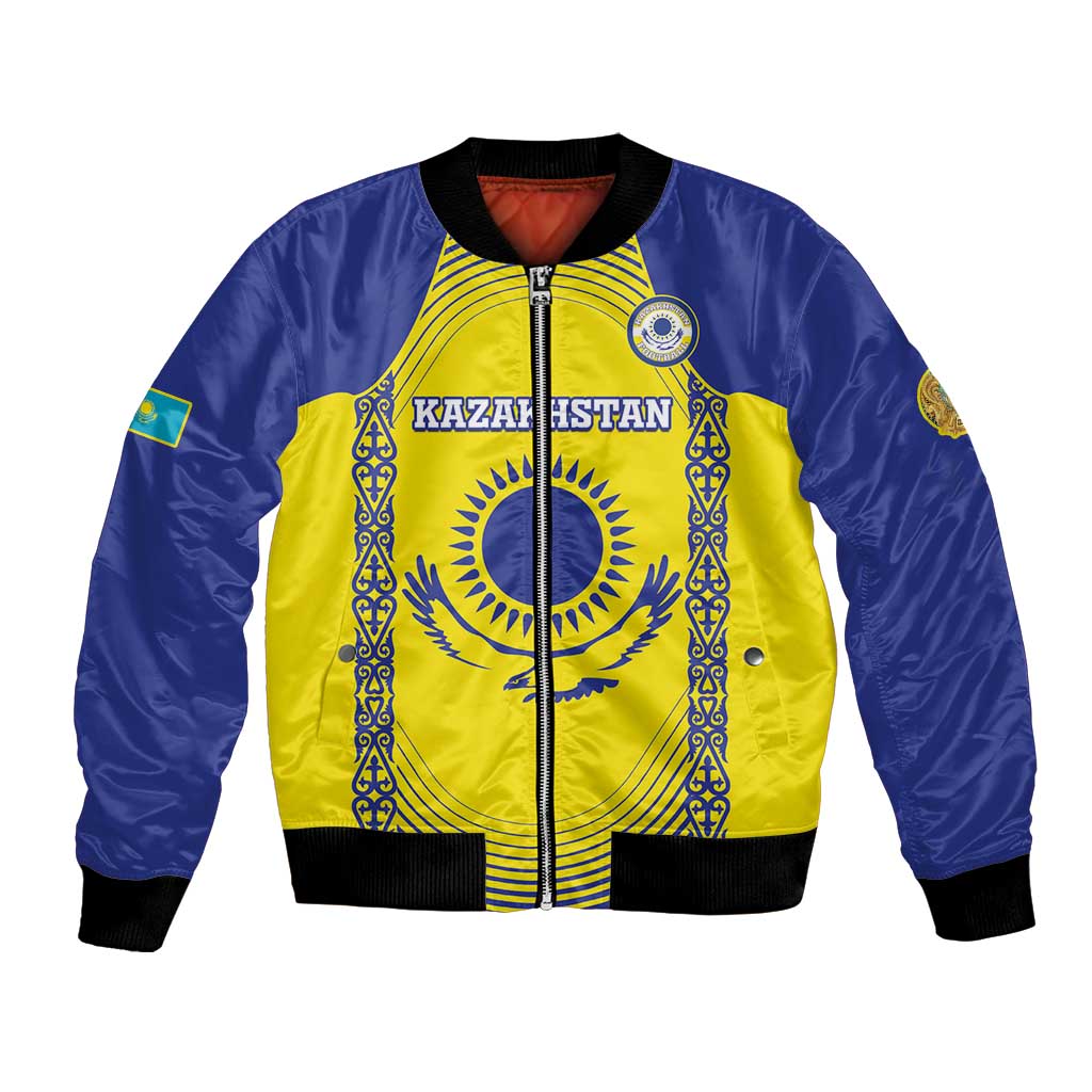Custom Kazakhstan Football Bomber Jacket Go The Hawks - Wonder Print Shop