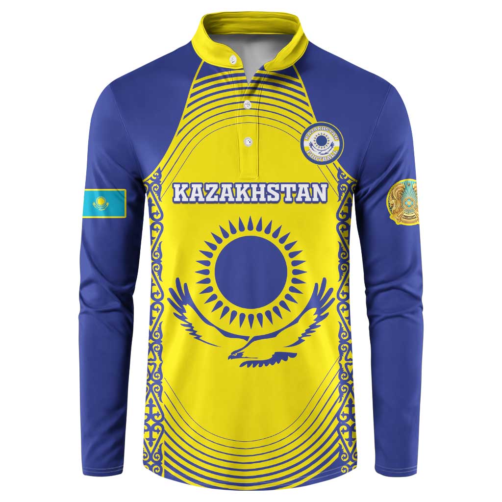Custom Kazakhstan Football Button Sweatshirt Go The Hawks - Wonder Print Shop