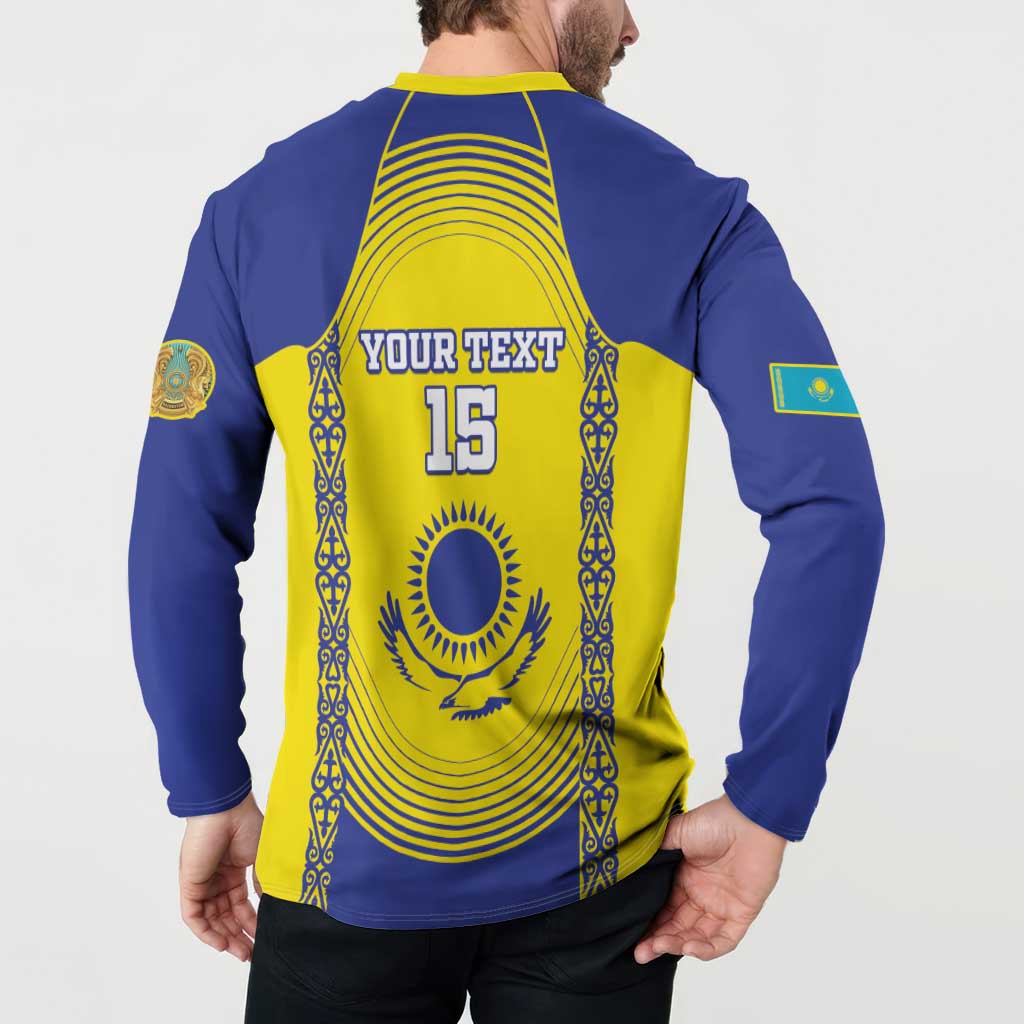 Custom Kazakhstan Football Button Sweatshirt Go The Hawks - Wonder Print Shop