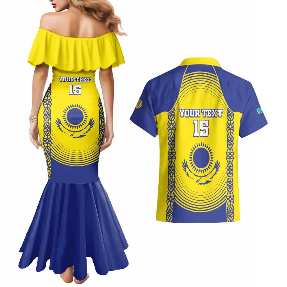 Custom Kazakhstan Football Couples Matching Mermaid Dress and Hawaiian Shirt Go The Hawks - Wonder Print Shop