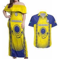 Custom Kazakhstan Football Couples Matching Off Shoulder Maxi Dress and Hawaiian Shirt Go The Hawks - Wonder Print Shop