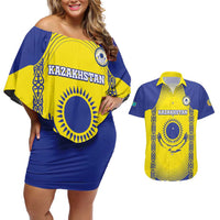 Custom Kazakhstan Football Couples Matching Off Shoulder Short Dress and Hawaiian Shirt Go The Hawks - Wonder Print Shop