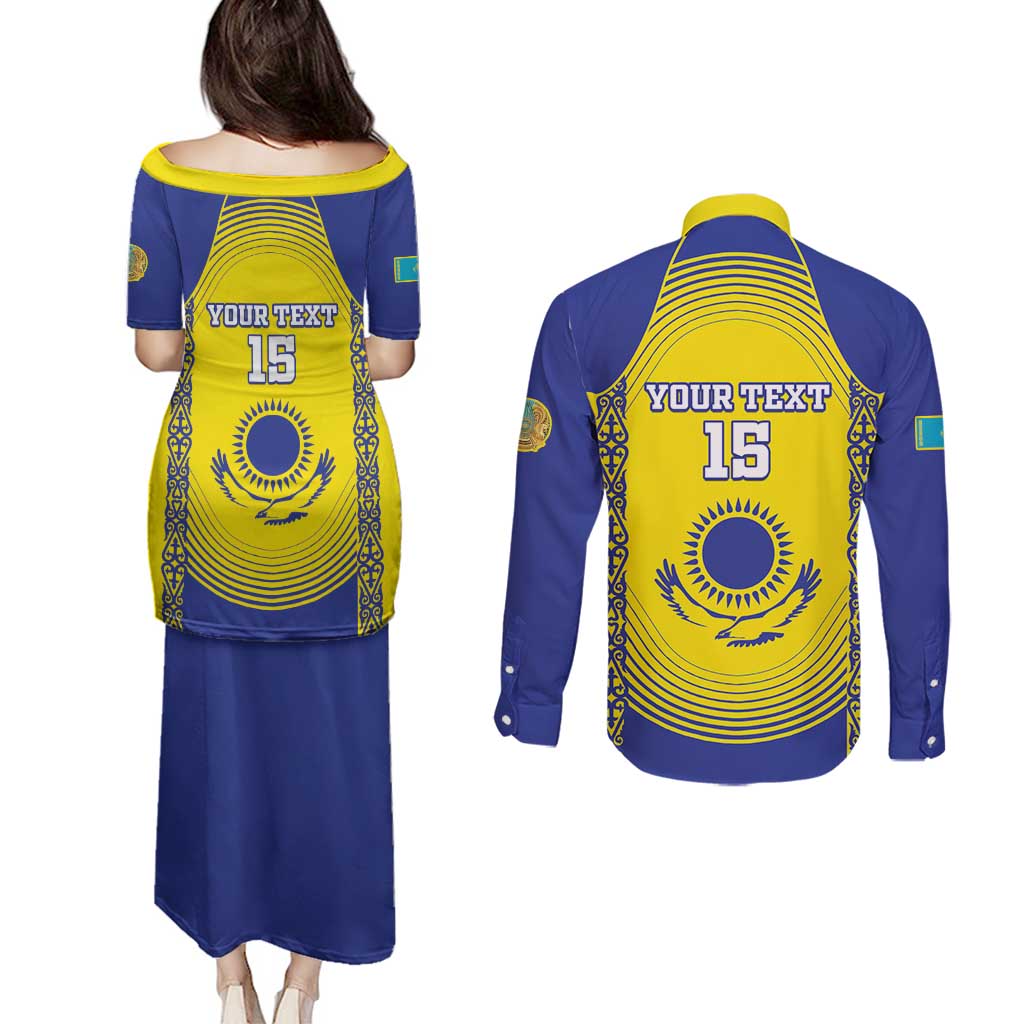 Custom Kazakhstan Football Couples Matching Puletasi and Long Sleeve Button Shirt Go The Hawks - Wonder Print Shop