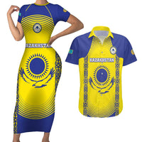 Custom Kazakhstan Football Couples Matching Short Sleeve Bodycon Dress and Hawaiian Shirt Go The Hawks - Wonder Print Shop