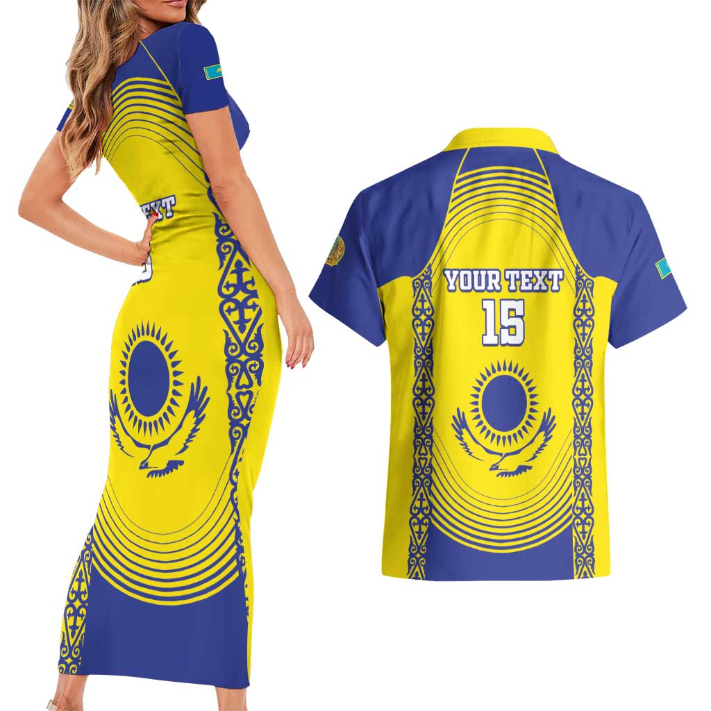 Custom Kazakhstan Football Couples Matching Short Sleeve Bodycon Dress and Hawaiian Shirt Go The Hawks - Wonder Print Shop