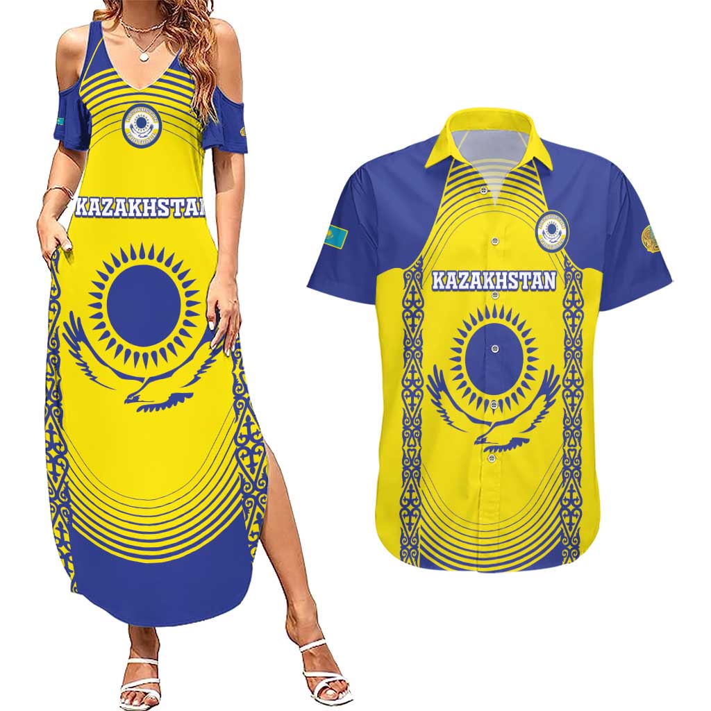 Custom Kazakhstan Football Couples Matching Summer Maxi Dress and Hawaiian Shirt Go The Hawks - Wonder Print Shop