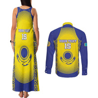 Custom Kazakhstan Football Couples Matching Tank Maxi Dress and Long Sleeve Button Shirt Go The Hawks - Wonder Print Shop