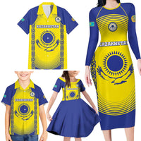 Custom Kazakhstan Football Family Matching Long Sleeve Bodycon Dress and Hawaiian Shirt Go The Hawks - Wonder Print Shop