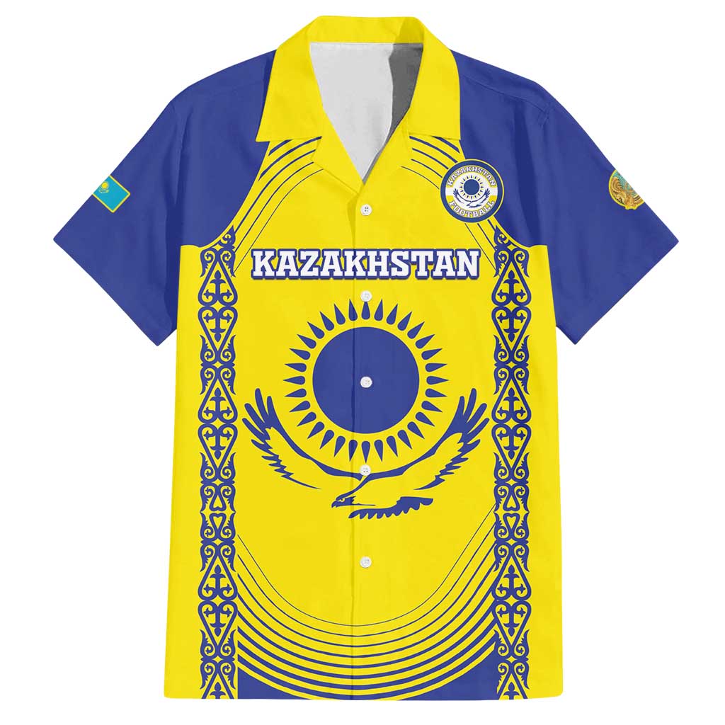 Custom Kazakhstan Football Family Matching Long Sleeve Bodycon Dress and Hawaiian Shirt Go The Hawks - Wonder Print Shop